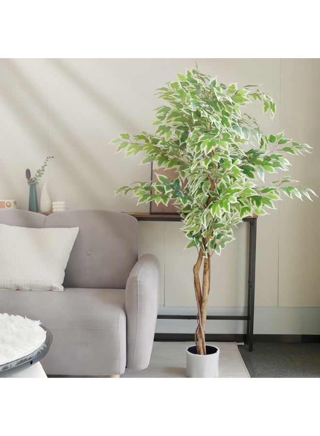 Sharpdo 150CM Artificial Variegated Ficus Tree, Lifelike Faux Variegated Ficus Plant with Natural Wood Trunk, Low Maintenance Fake Floor Plant for Home Office Living Room Corner Decor, Potted - Image 3